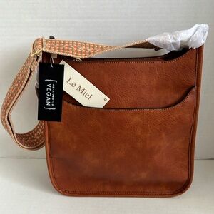 Le Miel Brown Vegan Leather Crossbody Bag